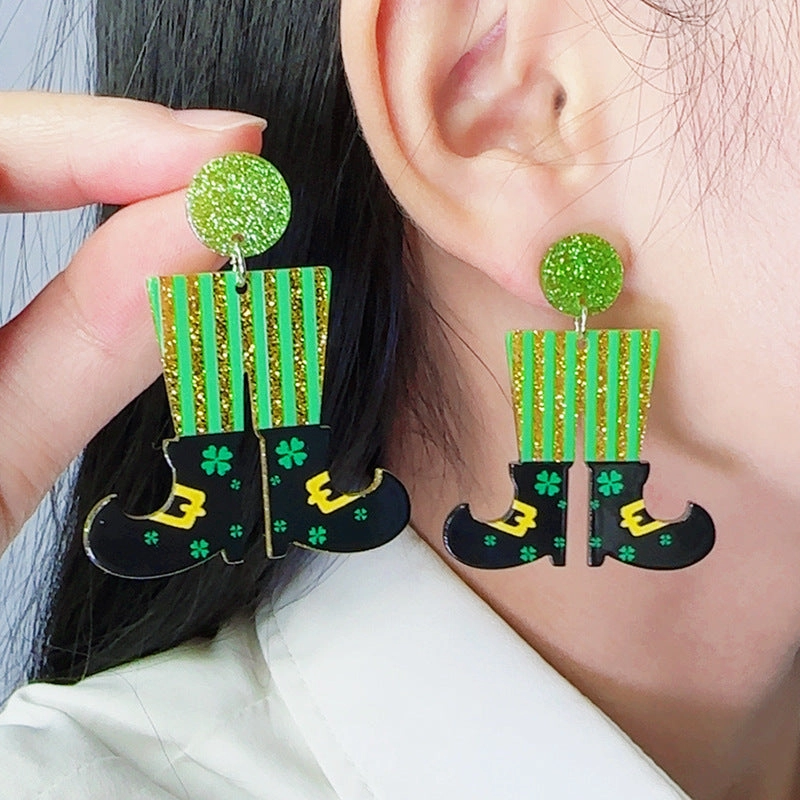 Wholesale St. Patrick's Day Oktoberfest Four Leaf Clover Clown Boots Earrings