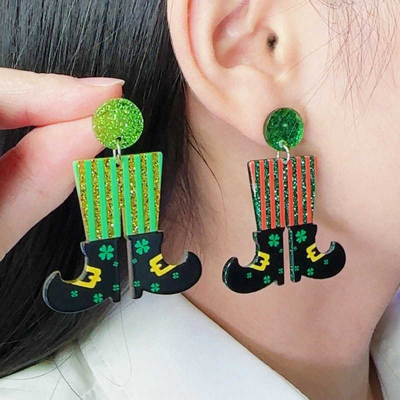 Wholesale St. Patrick's Day Oktoberfest Four Leaf Clover Clown Boots Earrings