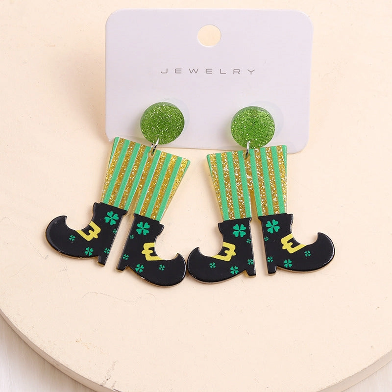 Wholesale St. Patrick's Day Oktoberfest Four Leaf Clover Clown Boots Earrings