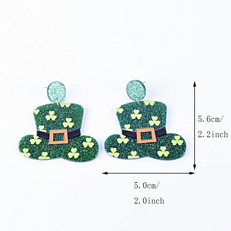 Wholesale St. Patrick's Day Shamrock Hat Earrings