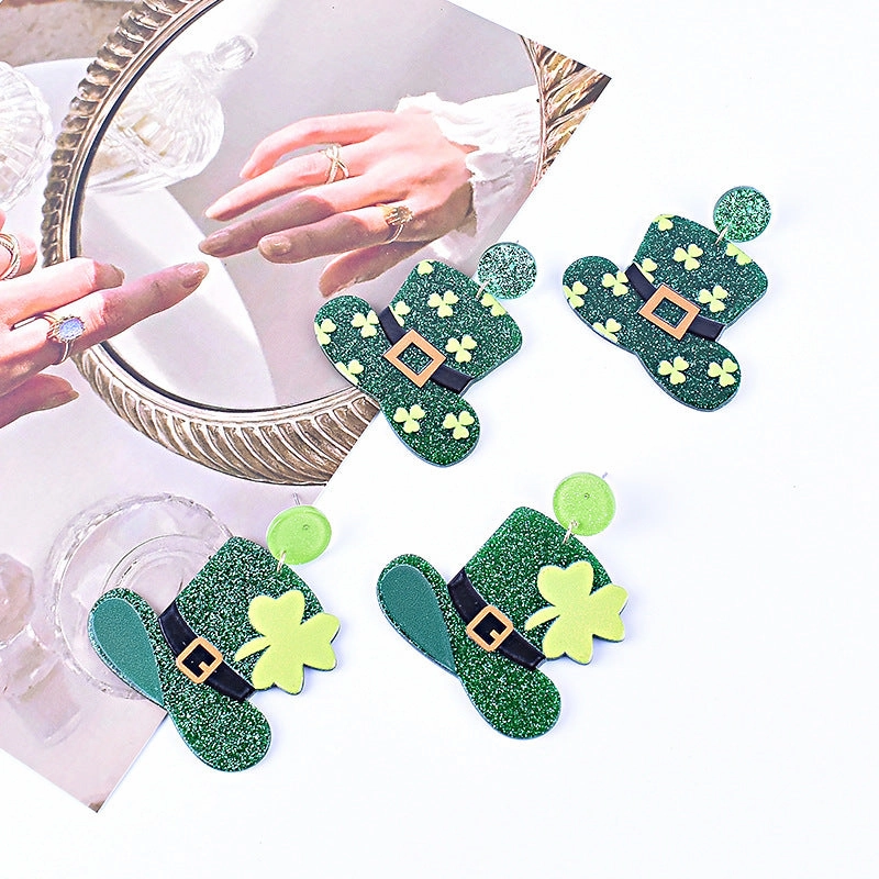 Wholesale St. Patrick's Day Shamrock Hat Earrings