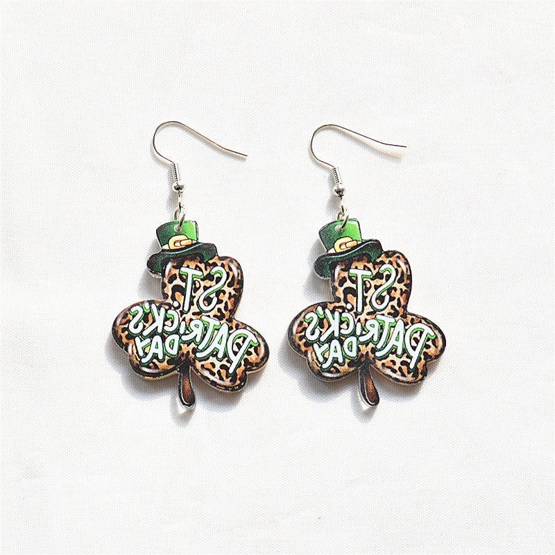 Wholesale St. Patrick's festival dwarf lucky clover green dwarf Irish earrings for women
