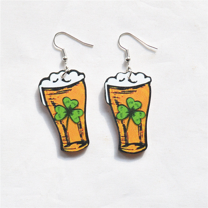Wholesale St. Patrick's festival dwarf lucky clover green dwarf Irish earrings for women
