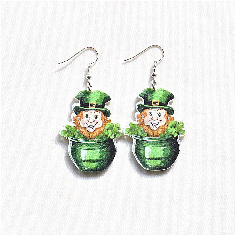Wholesale St. Patrick's festival dwarf lucky clover green dwarf Irish earrings for women