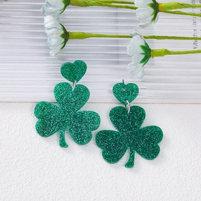 Wholesale St. Patrick's Festival Green Clover Leaf Acrylic Earrings for Women