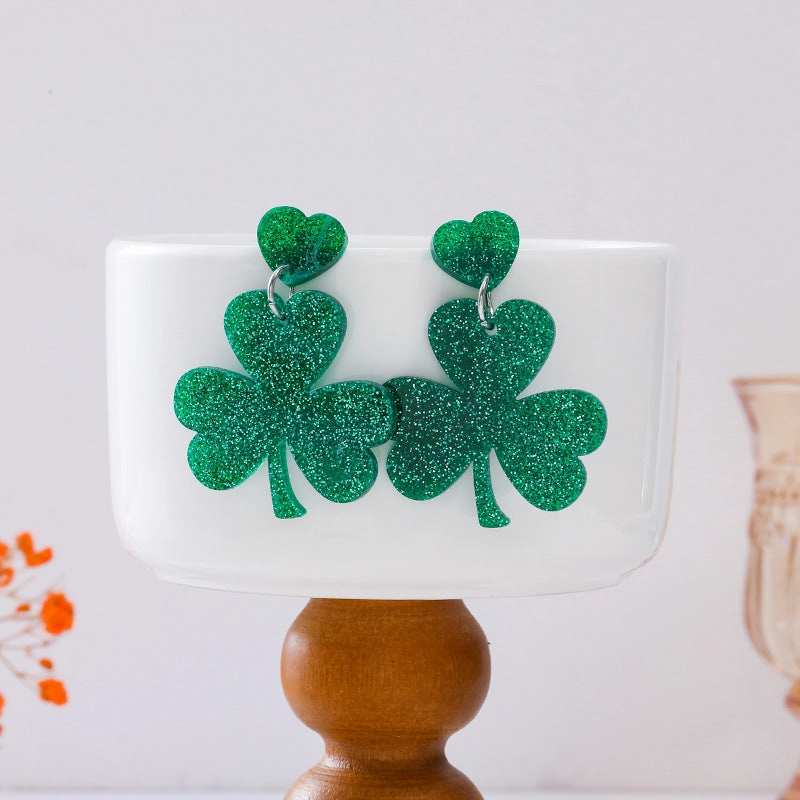 Wholesale St. Patrick's Festival Green Clover Leaf Acrylic Earrings for Women