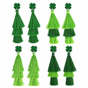 Wholesale St. Patrick's Green Festive Atmosphere Multi-layered Tassel Four-leaf Clover Earrings