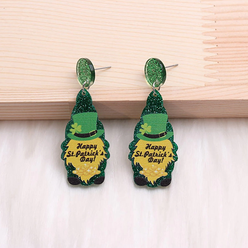 Wholesale St. Patrick's Sweater Dwarf Acrylic Earrings