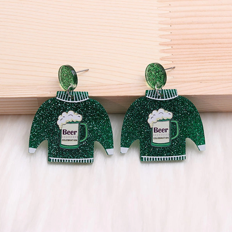 Wholesale St. Patrick's Sweater Dwarf Acrylic Earrings