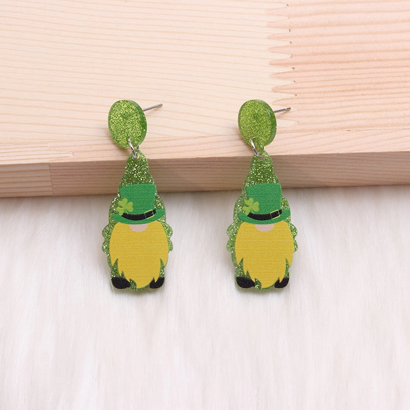 Wholesale St. Patrick's Sweater Dwarf Acrylic Earrings