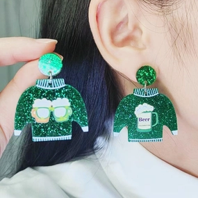 Wholesale St. Patrick's Sweater Dwarf Acrylic Earrings