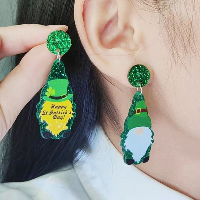 Wholesale St. Patrick's Sweater Dwarf Acrylic Earrings