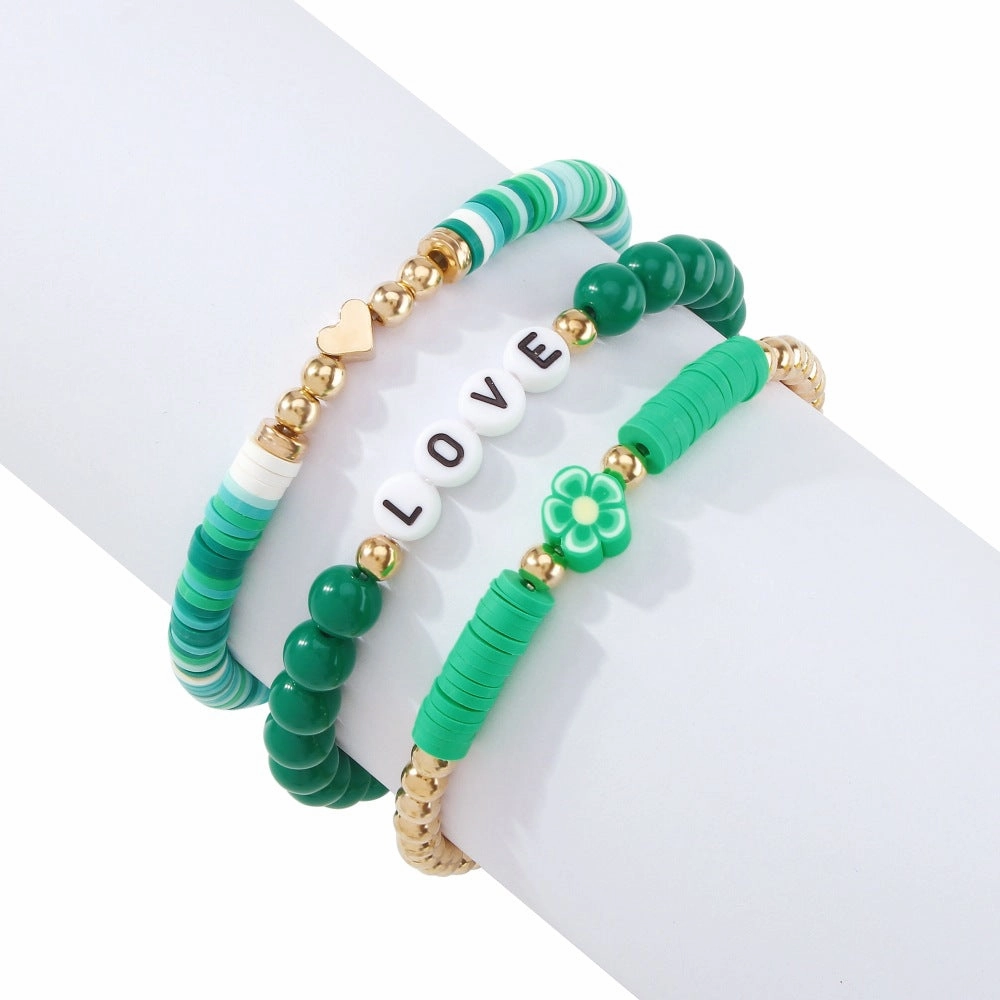 Wholesale Stacked Alphabet Flowers Rice Beads Colored Geometric Bracelet