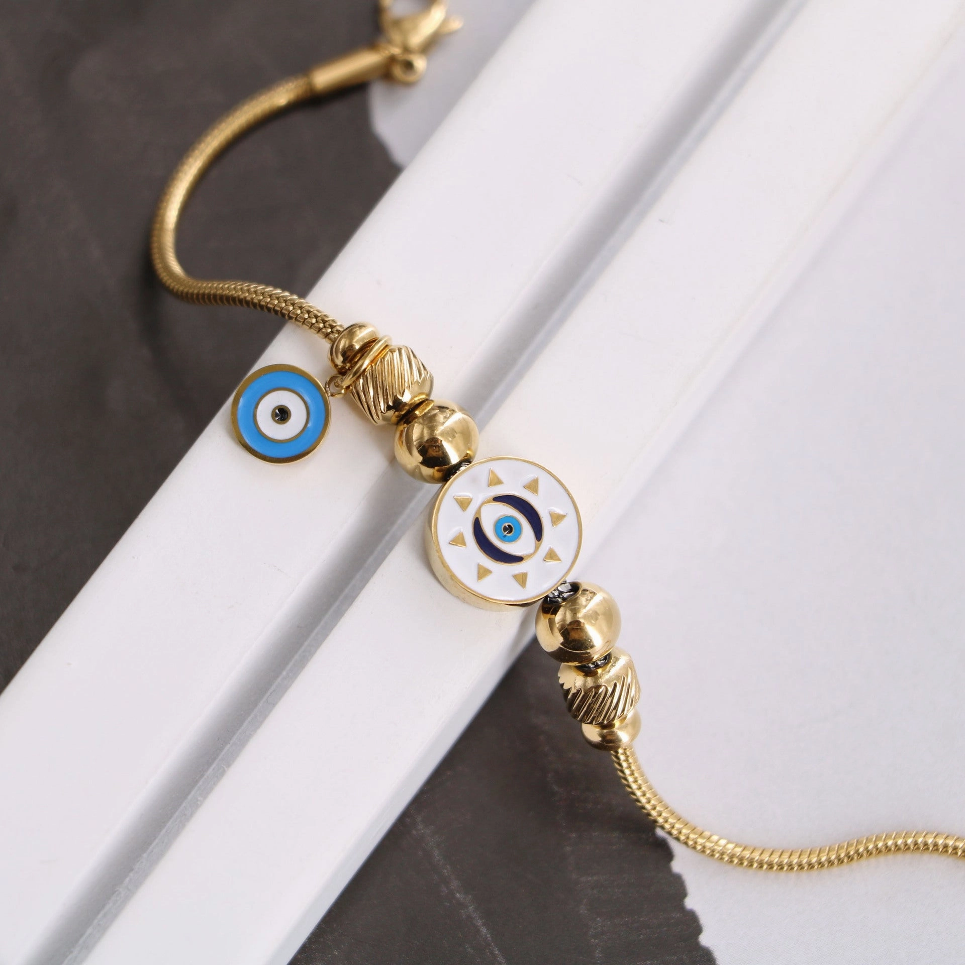 Wholesale Stacking Wearing Wind Drip Oil Devil's Eye Steel Ball Bracelet