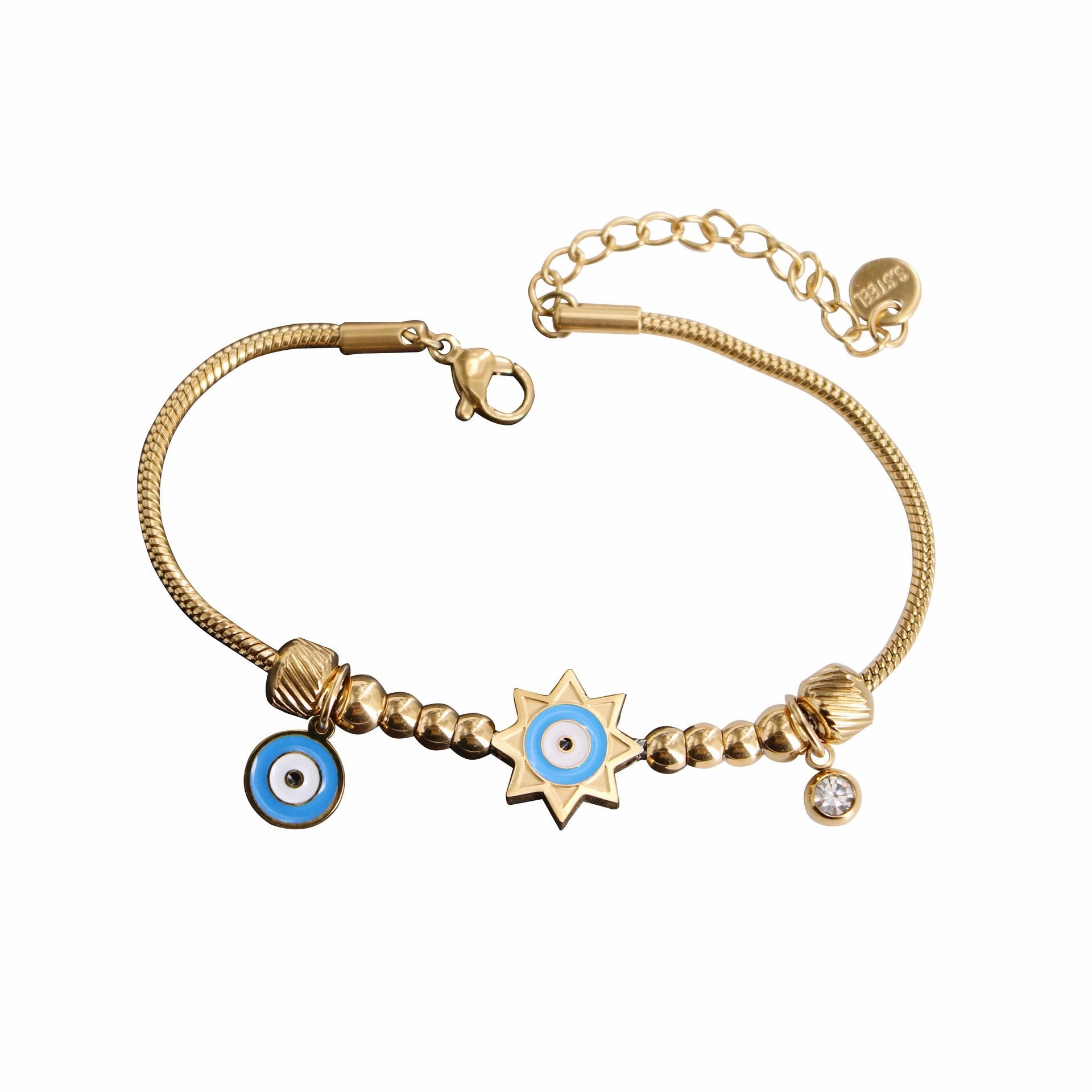 Wholesale Stacking Wearing Wind Drip Oil Devil's Eye Steel Ball Bracelet