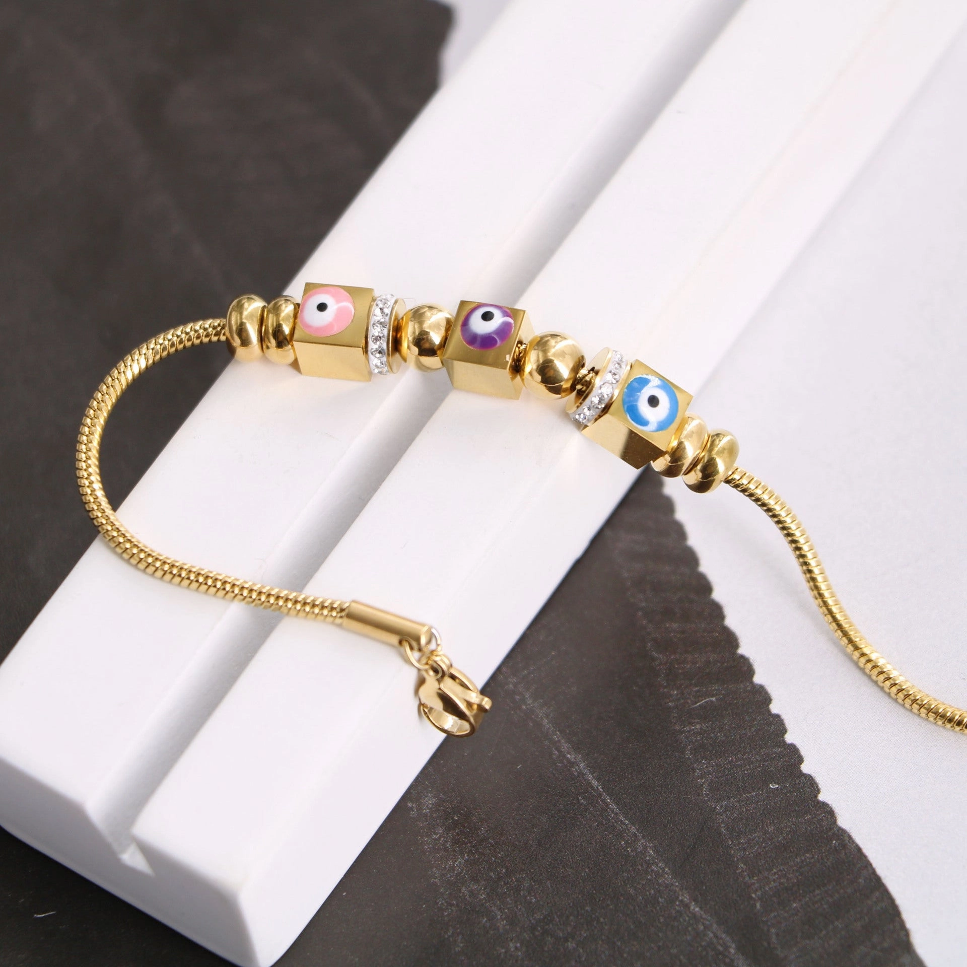 Wholesale Stacking Wearing Wind Drip Oil Devil's Eye Steel Ball Bracelet