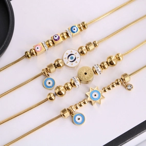 Wholesale Stacking Wearing Wind Drip Oil Devil's Eye Steel Ball Bracelet