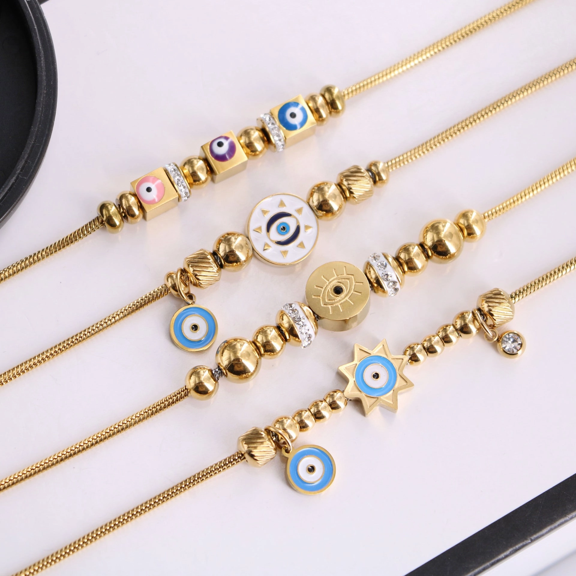 Wholesale Stacking Wearing Wind Drip Oil Devil's Eye Steel Ball Bracelet