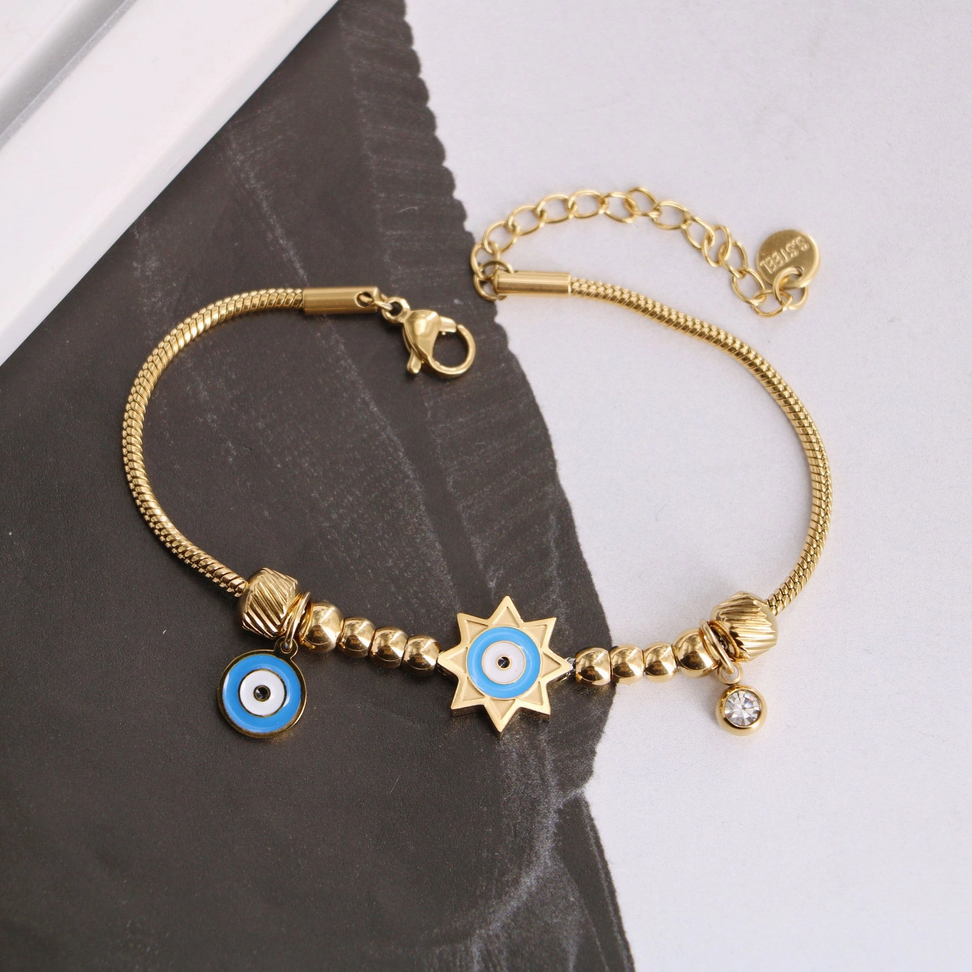 Wholesale Stacking Wearing Wind Drip Oil Devil's Eye Steel Ball Bracelet