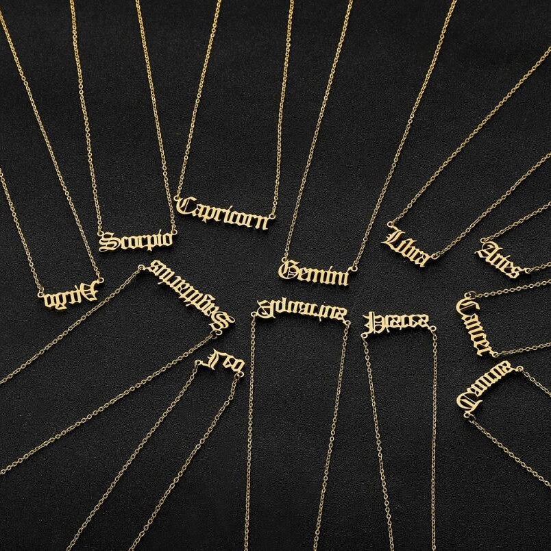 Wholesale Stainless Steel 12 Constellations English Letter Necklace