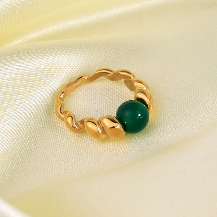 Wholesale Stainless Steel 18K Gold Inlaid with Pearl Natural Stone Ring Finger