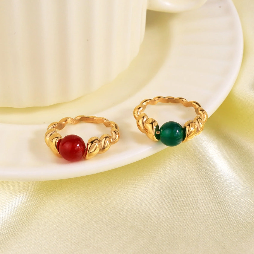 Wholesale Stainless Steel 18K Gold Inlaid with Pearl Natural Stone Ring Finger