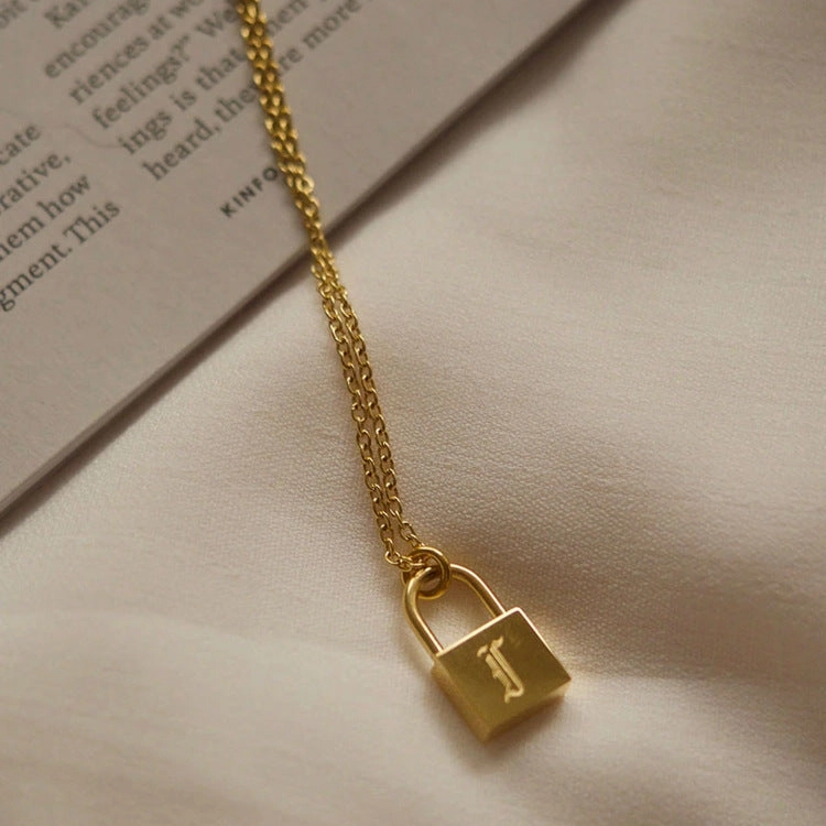Wholesale Stainless Steel 18k Gold Plated Concentric Lock Necklace