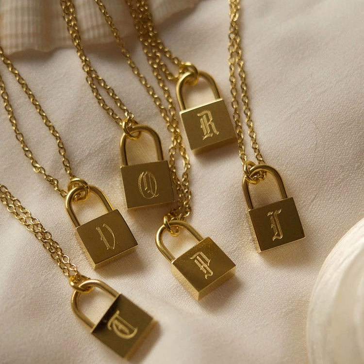 Wholesale Stainless Steel 18k Gold Plated Concentric Lock Necklace