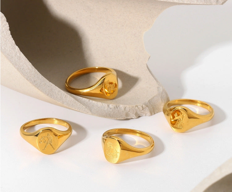 Wholesale Stainless Steel 18k Gold-plated Constellation Men's Medallion Ring