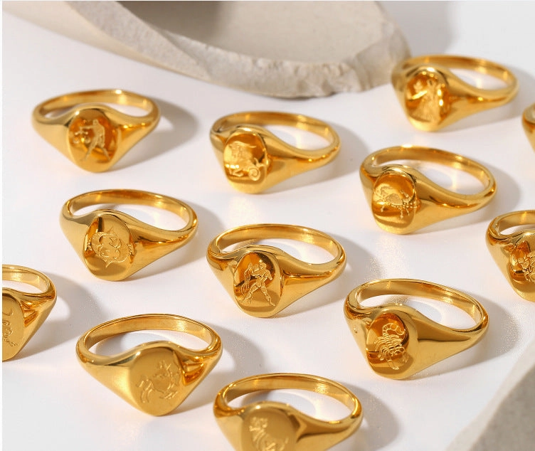 Wholesale Stainless Steel 18k Gold-plated Constellation Men's Medallion Ring