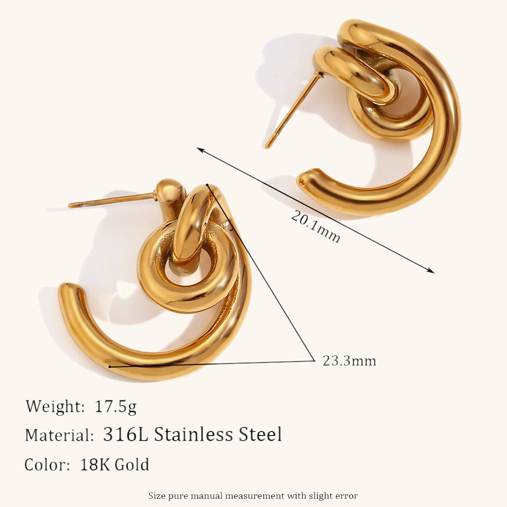 Wholesale Stainless Steel 18K Gold Plated Creative Lock C-shaped Earrings