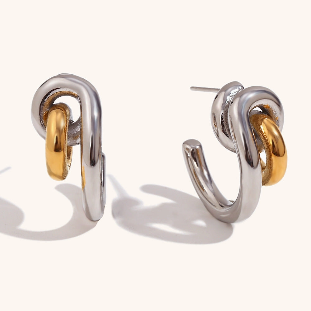Wholesale Stainless Steel 18K Gold Plated Creative Lock C-shaped Earrings
