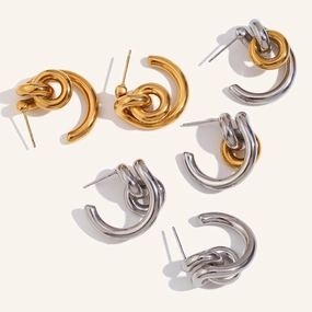 Wholesale Stainless Steel 18K Gold Plated Creative Lock C-shaped Earrings