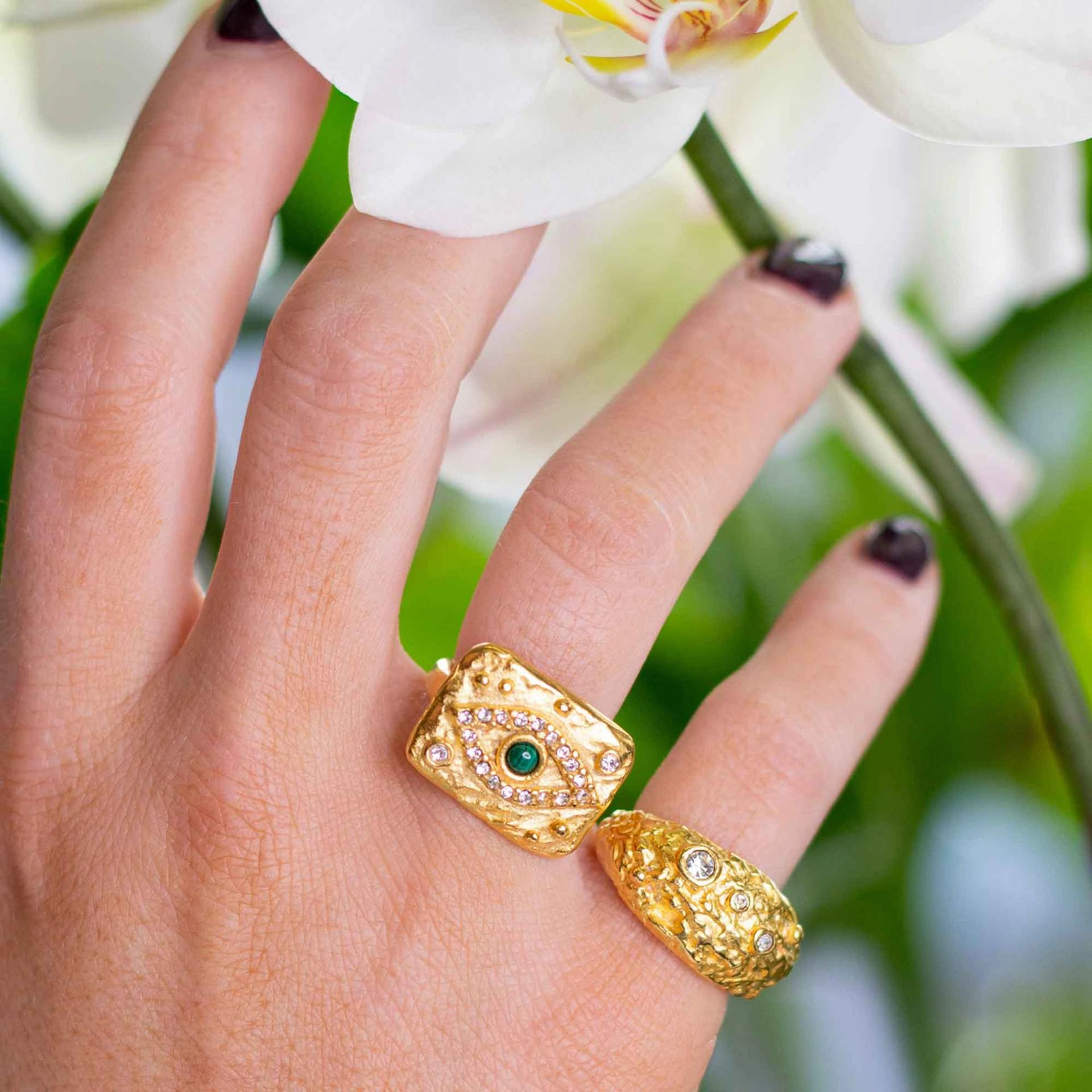 Wholesale Stainless Steel 18K Gold-plated Devil's Eye Square Ring