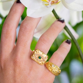 Wholesale Stainless Steel 18K Gold-plated Devil's Eye Square Ring
