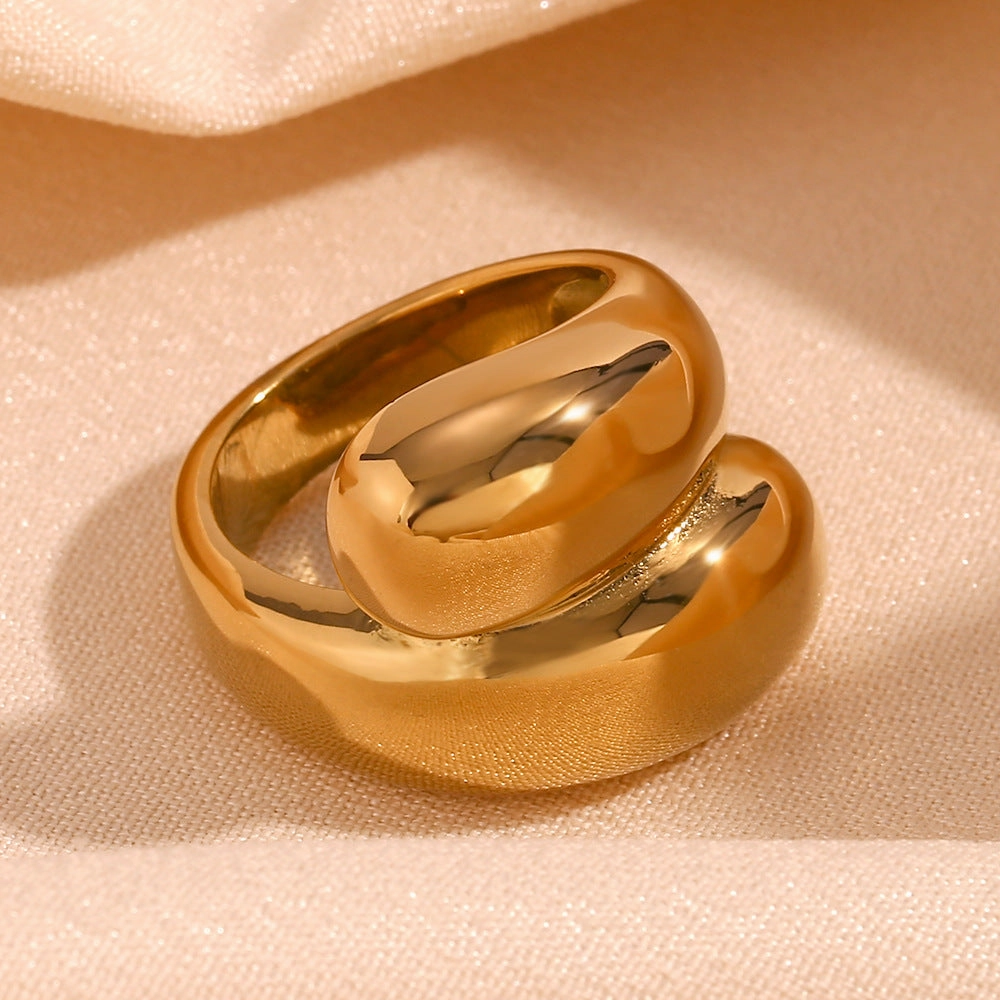 Wholesale Stainless Steel 18K Gold Plated Double Round Head Ring