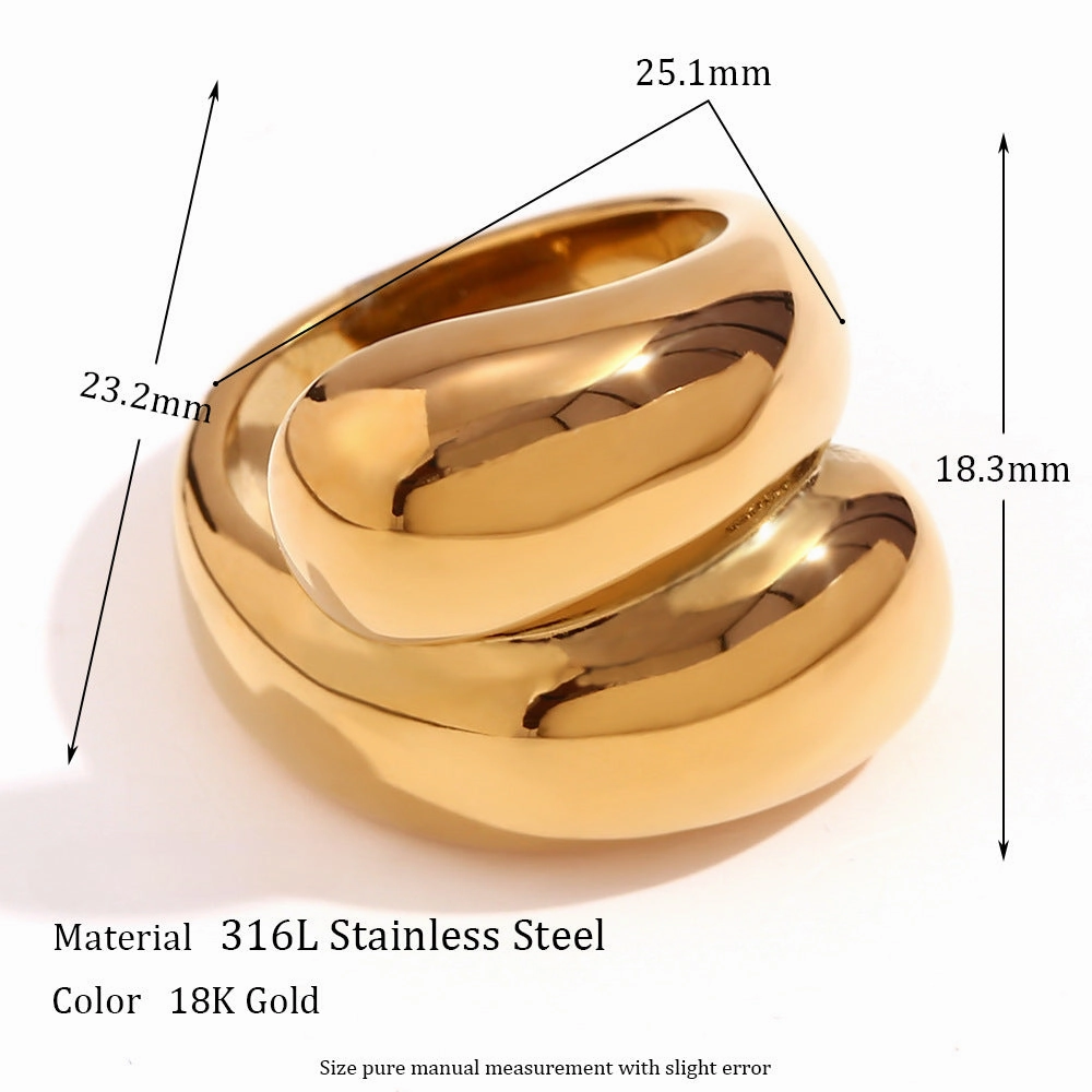 Wholesale Stainless Steel 18K Gold Plated Double Round Head Ring