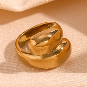 Wholesale Stainless Steel 18K Gold Plated Double Round Head Ring