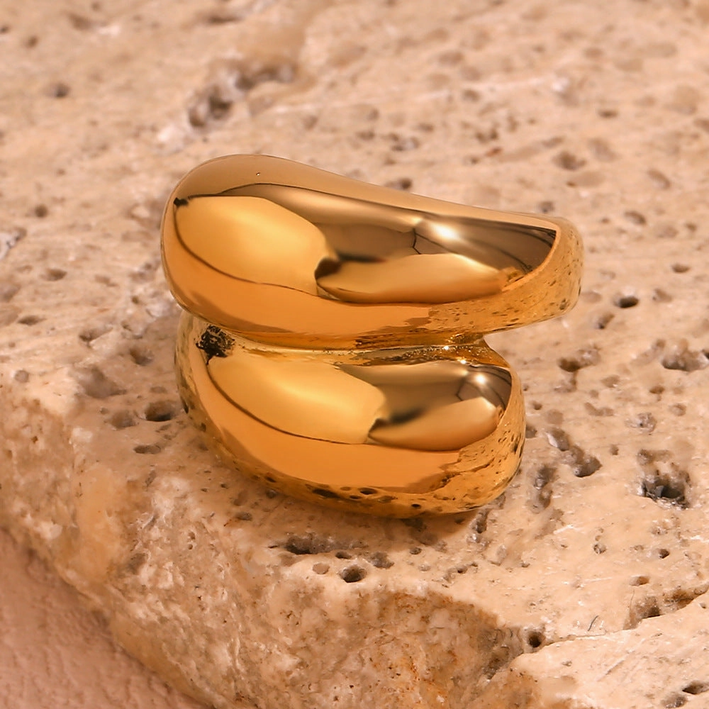 Wholesale Stainless Steel 18K Gold Plated Double Round Head Ring