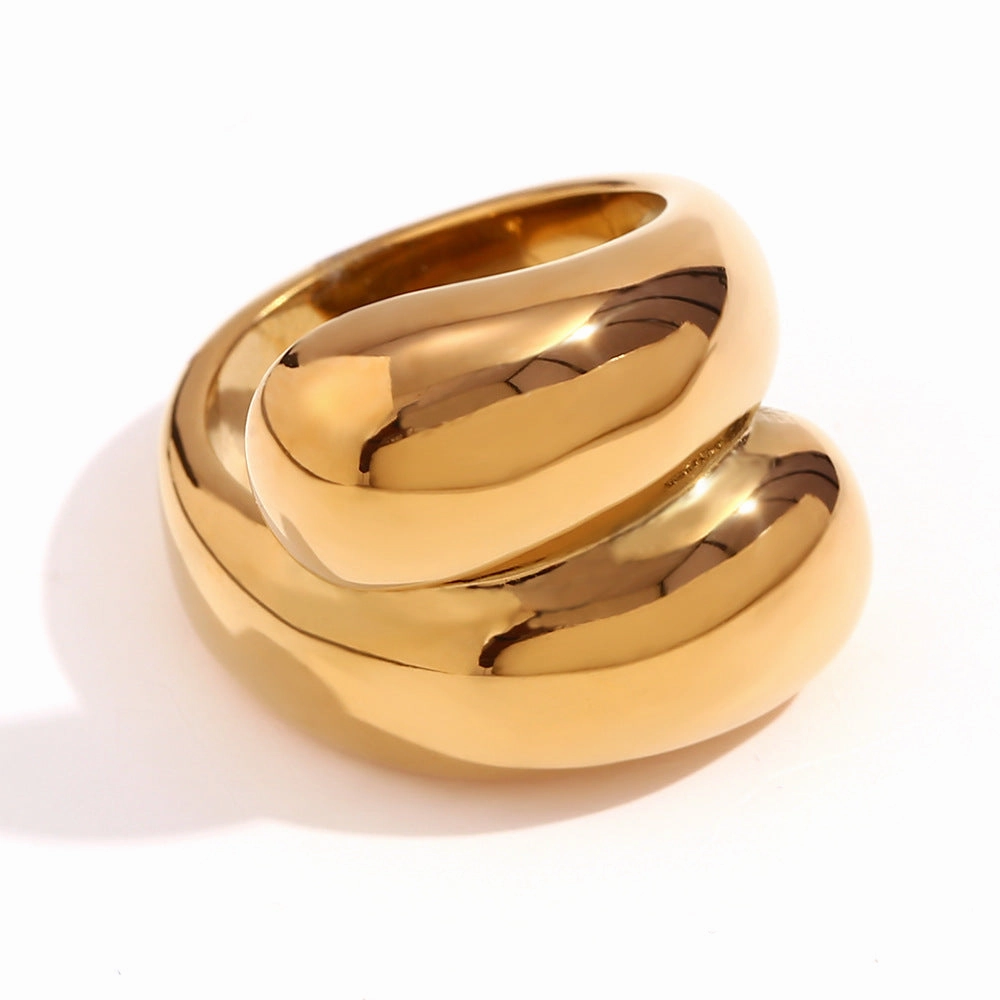 Wholesale Stainless Steel 18K Gold Plated Double Round Head Ring