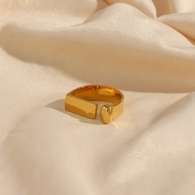 Wholesale Stainless Steel 18K Gold Plated Geometric Strip Open Ring