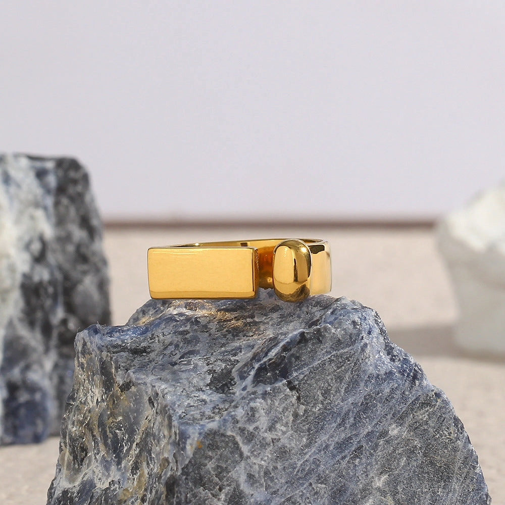 Wholesale Stainless Steel 18K Gold Plated Geometric Strip Open Ring