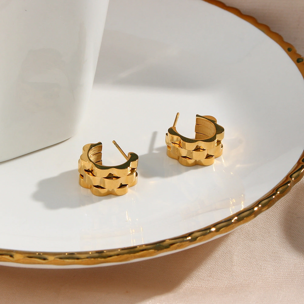 Wholesale Stainless Steel 18K Gold Plated Hip Hop Strap Earrings