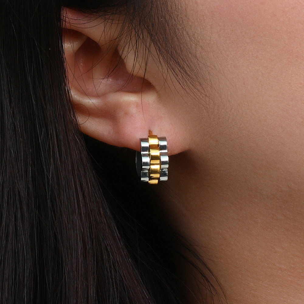 Wholesale Stainless Steel 18K Gold Plated Hip Hop Strap Earrings