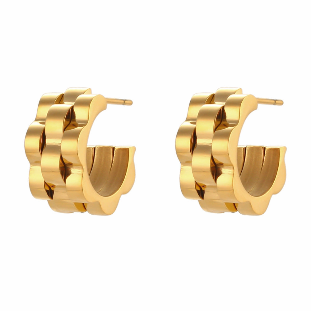 Wholesale Stainless Steel 18K Gold Plated Hip Hop Strap Earrings