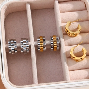 Wholesale Stainless Steel 18K Gold Plated Hip Hop Strap Earrings