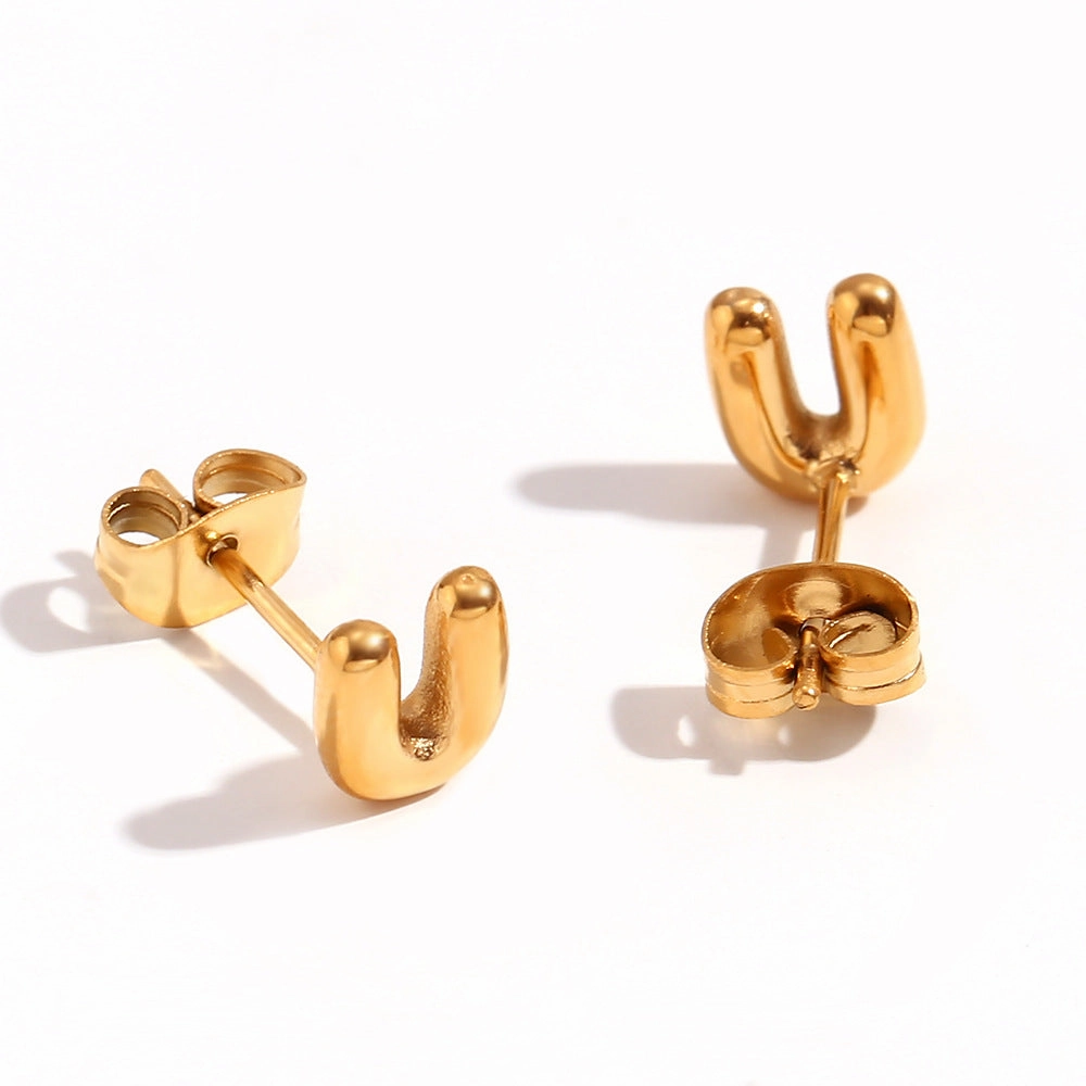 Wholesale Stainless Steel 18K Gold Plated Mini Bubble Letter Earrings