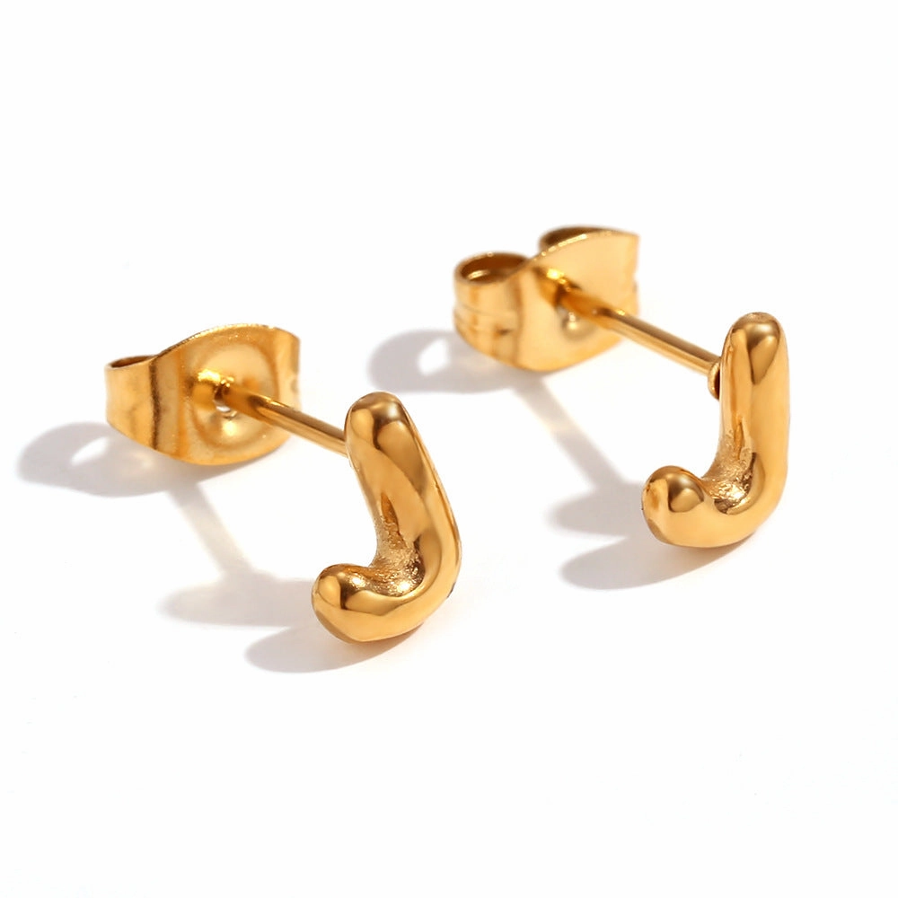 Wholesale Stainless Steel 18K Gold Plated Mini Bubble Letter Earrings