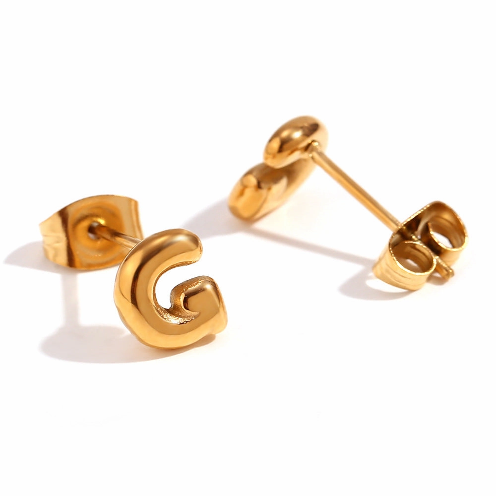 Wholesale Stainless Steel 18K Gold Plated Mini Bubble Letter Earrings