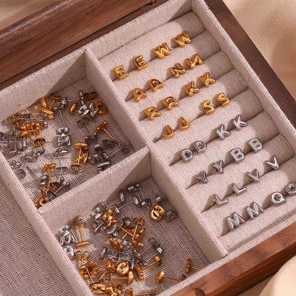 Wholesale Stainless Steel 18K Gold Plated Mini Bubble Letter Earrings